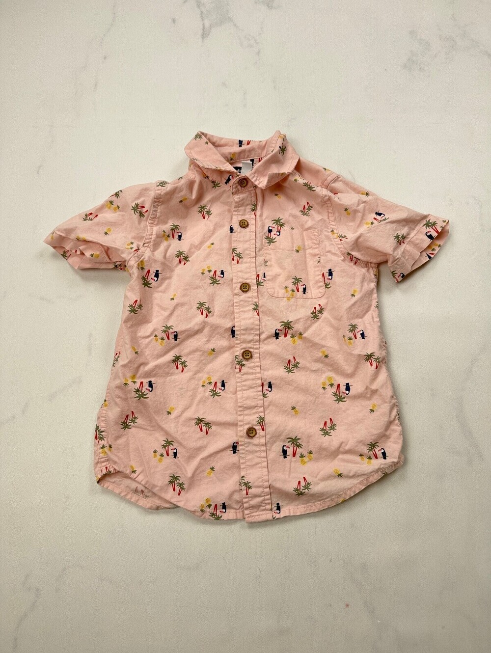 Place Printed Button-Up Shirt Pink 90s VTG Everyday Essential - Boys 5/6